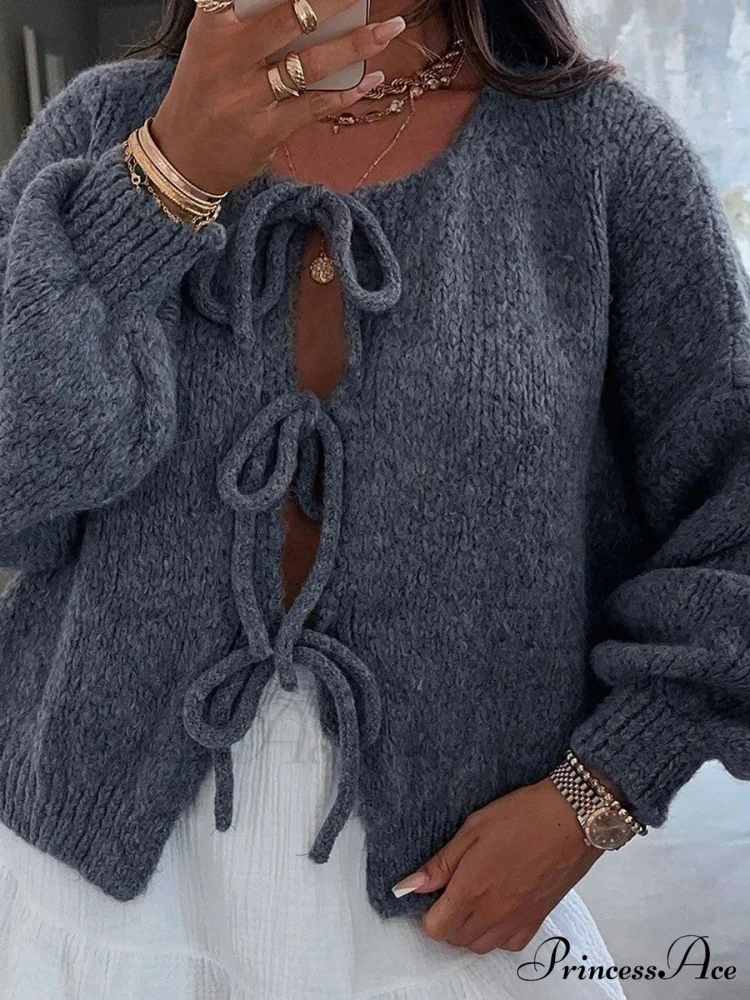 Baggy V-Neck Bind Front Knit Cardigan - Image 7