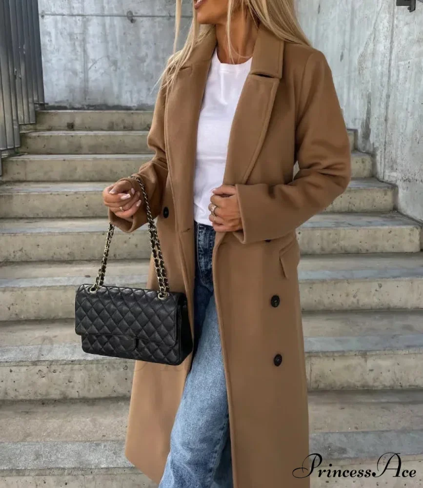Basic Woolen Extended Sleeved Collared Overcoat - Image 2