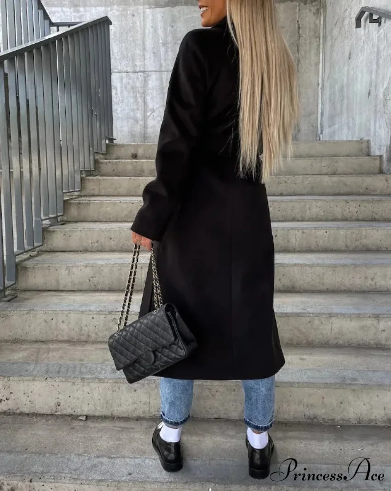 Basic Woolen Extended Sleeved Collared Overcoat - Image 3