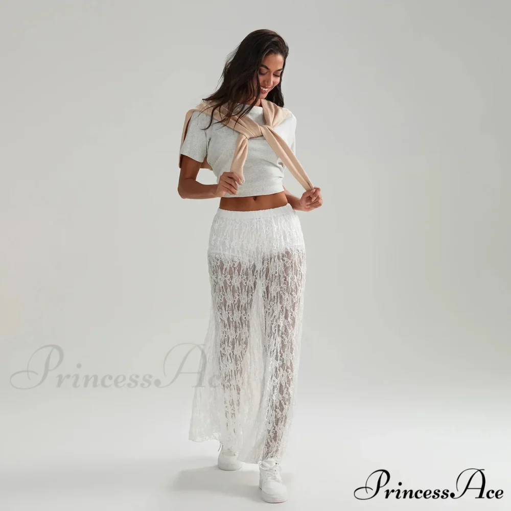 Beachwear Flowery Lace Lotus Border Perspective Long Skirt - Image 2