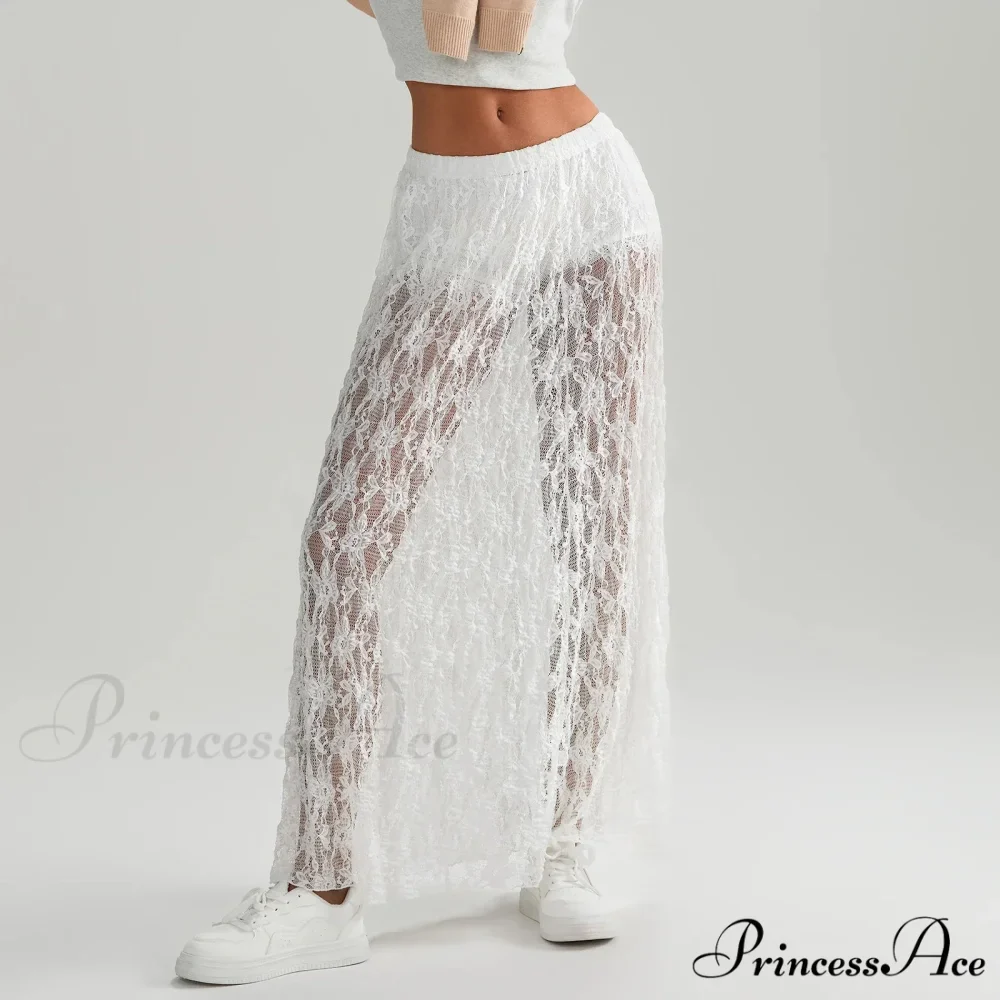 Beachwear Flowery Lace Lotus Border Perspective Long Skirt - Image 3