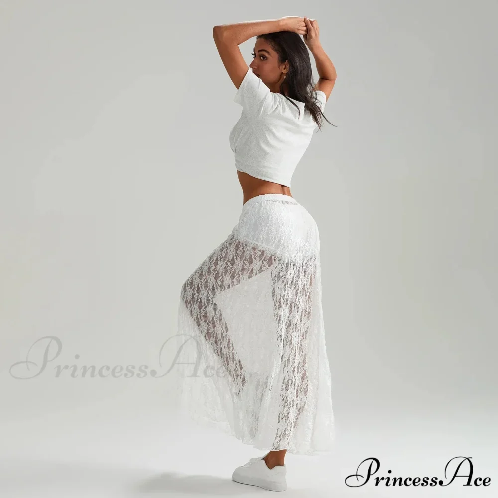 Beachwear Flowery Lace Lotus Border Perspective Long Skirt - Image 4