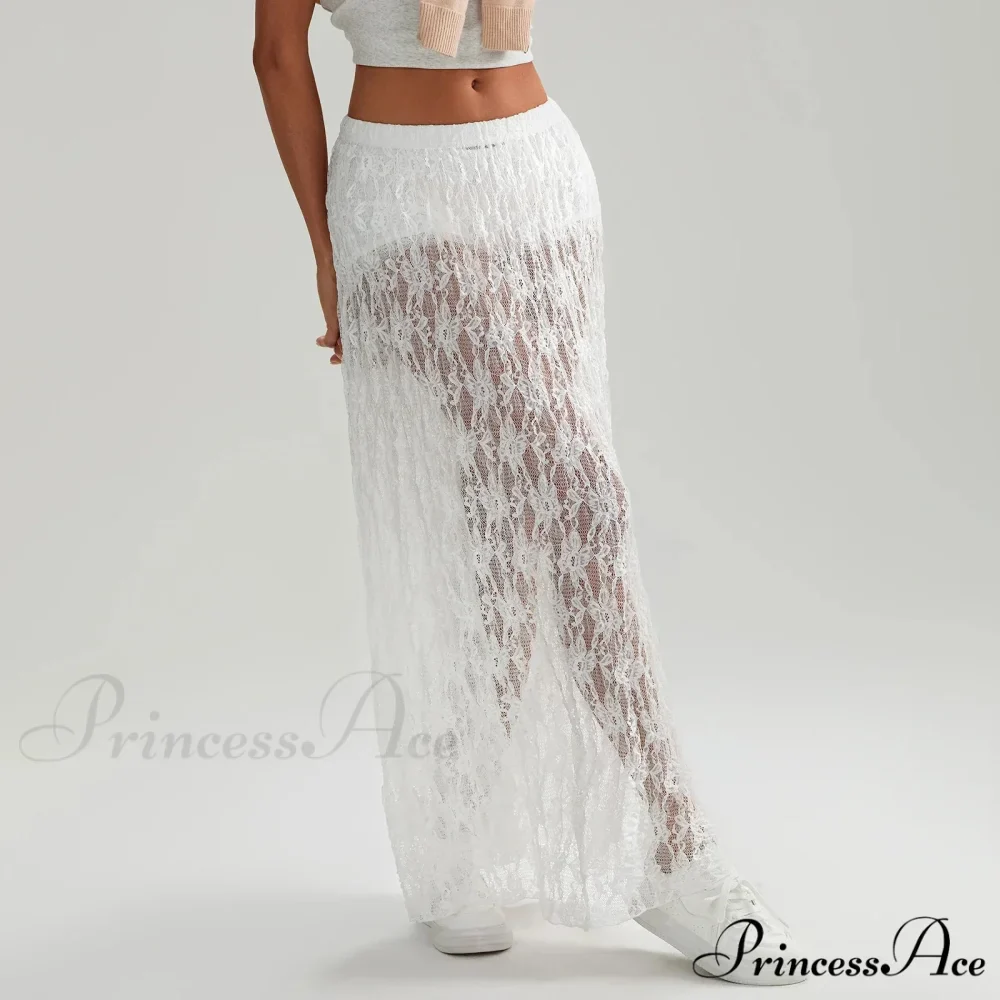Beachwear Flowery Lace Lotus Border Perspective Long Skirt - Image 5