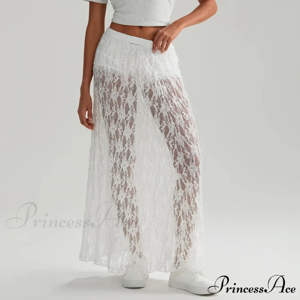 Beachwear Flowery Lace Lotus Border Perspective Long Skirt - Image 6
