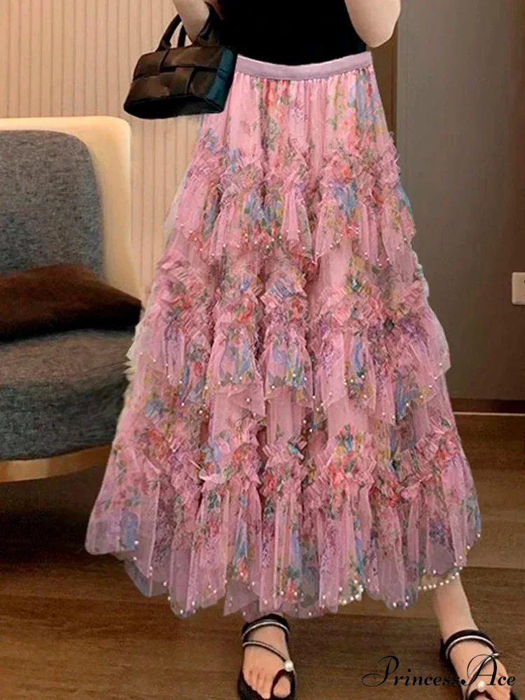 Beaded Sophisticated Uneven Mesh Tulle Skirt - Image 2