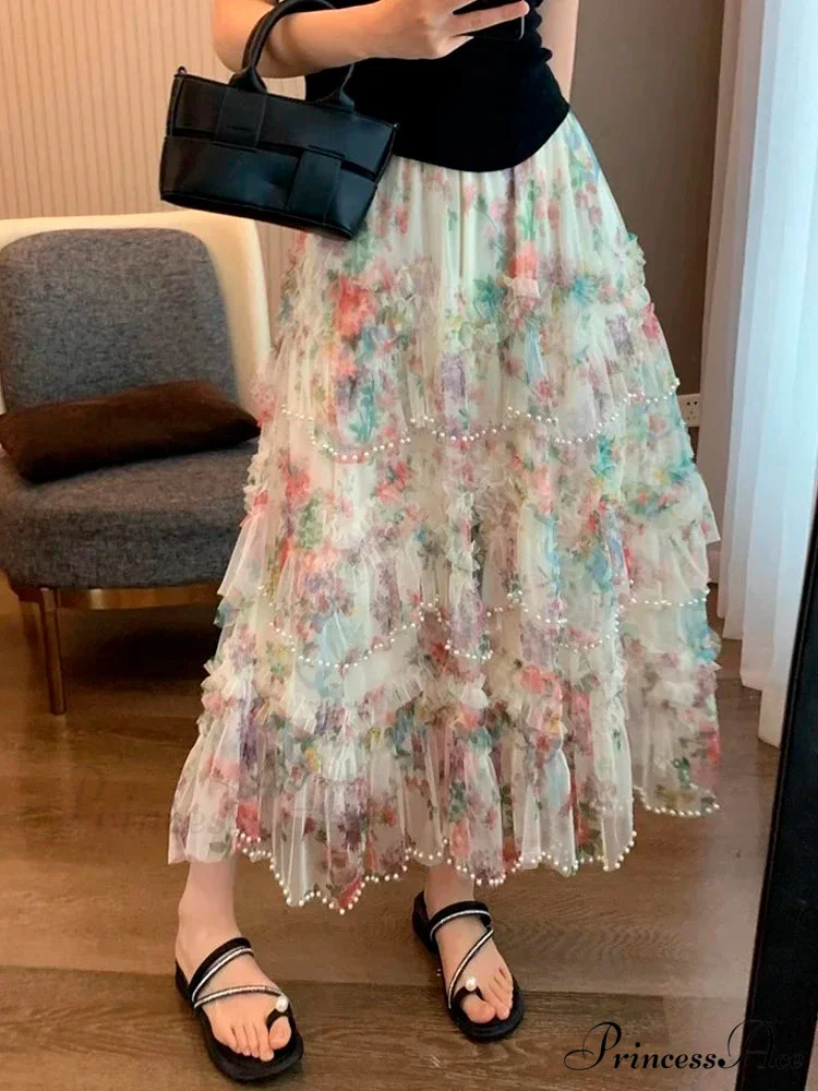 Beaded Sophisticated Uneven Mesh Tulle Skirt - Image 3