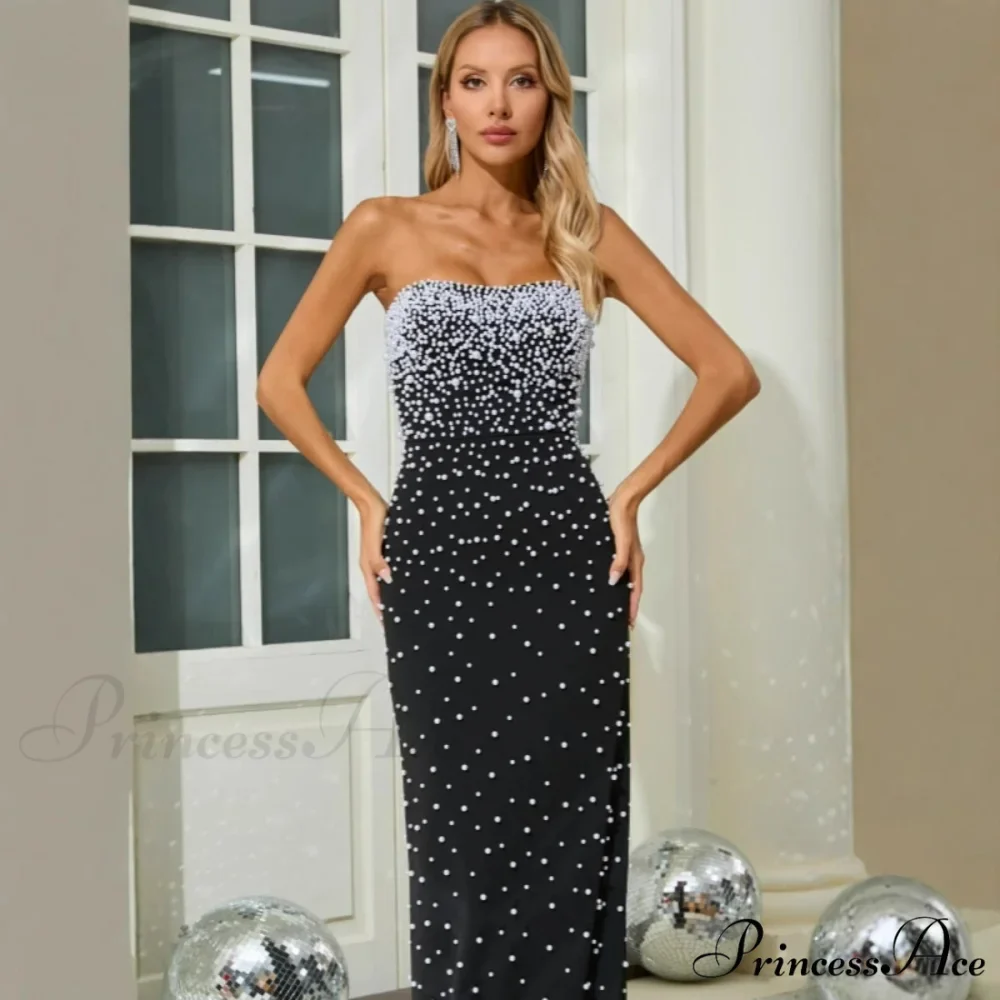 Beaded Strapless Bandage Sophisticated Evening Prom Dress - Image 4