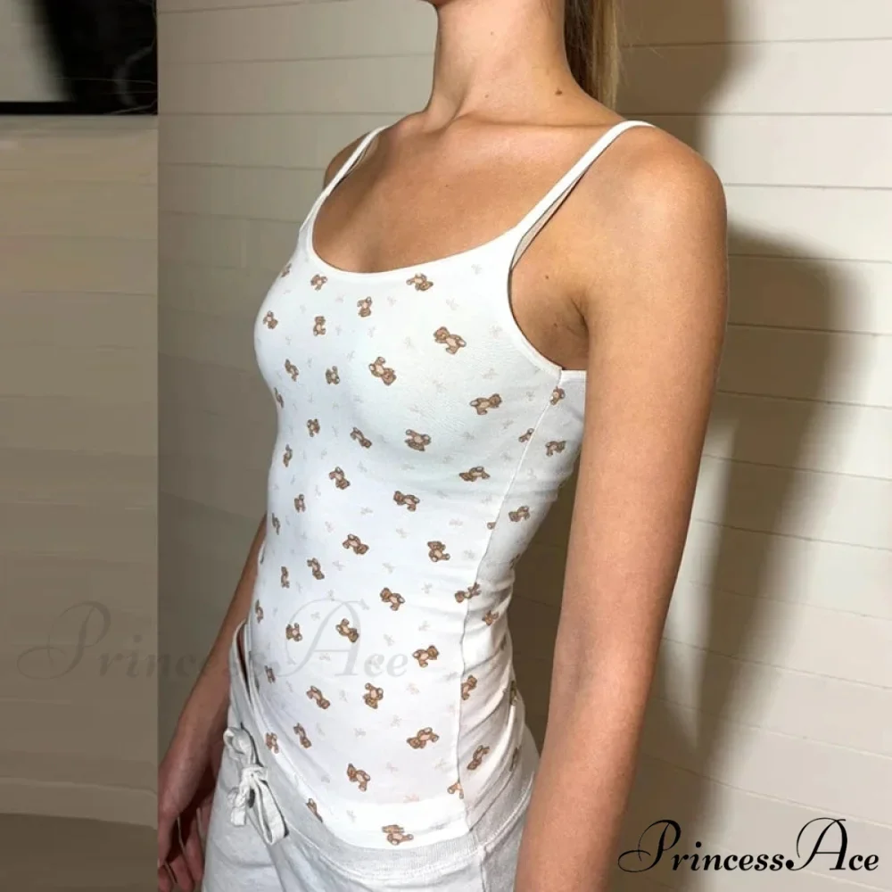 Bear Mark Vintage Tight Fit Tank Low Cut Shorts Two Pieces Set - Image 2