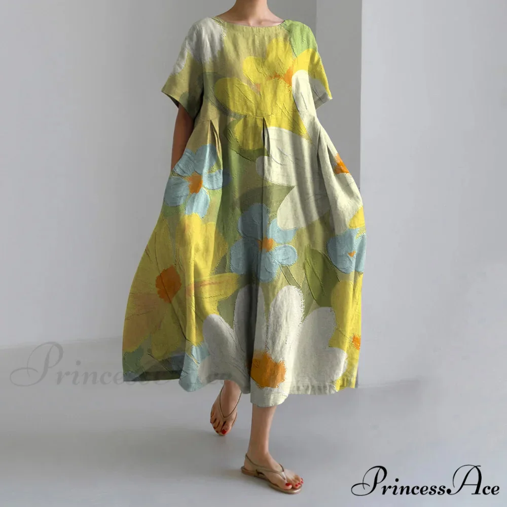 Beautiful 3D Flower Pattern Short Sleeve Midi Evening Dress - Image 2