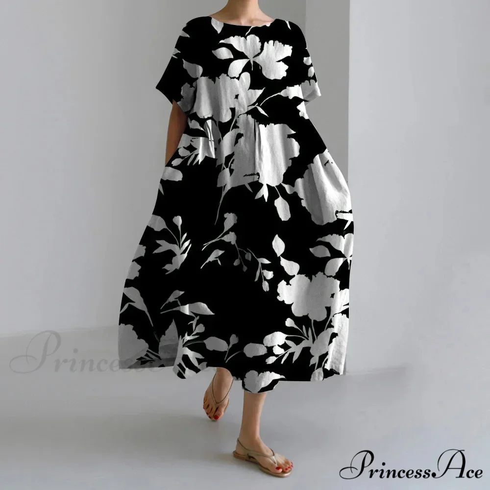 Beautiful 3D Flower Pattern Short Sleeve Midi Evening Dress - Image 3