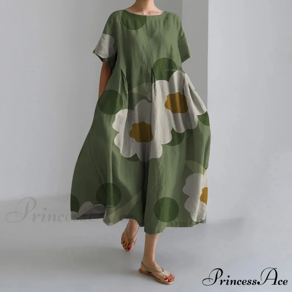 Beautiful 3D Flower Pattern Short Sleeve Midi Evening Dress - Image 5
