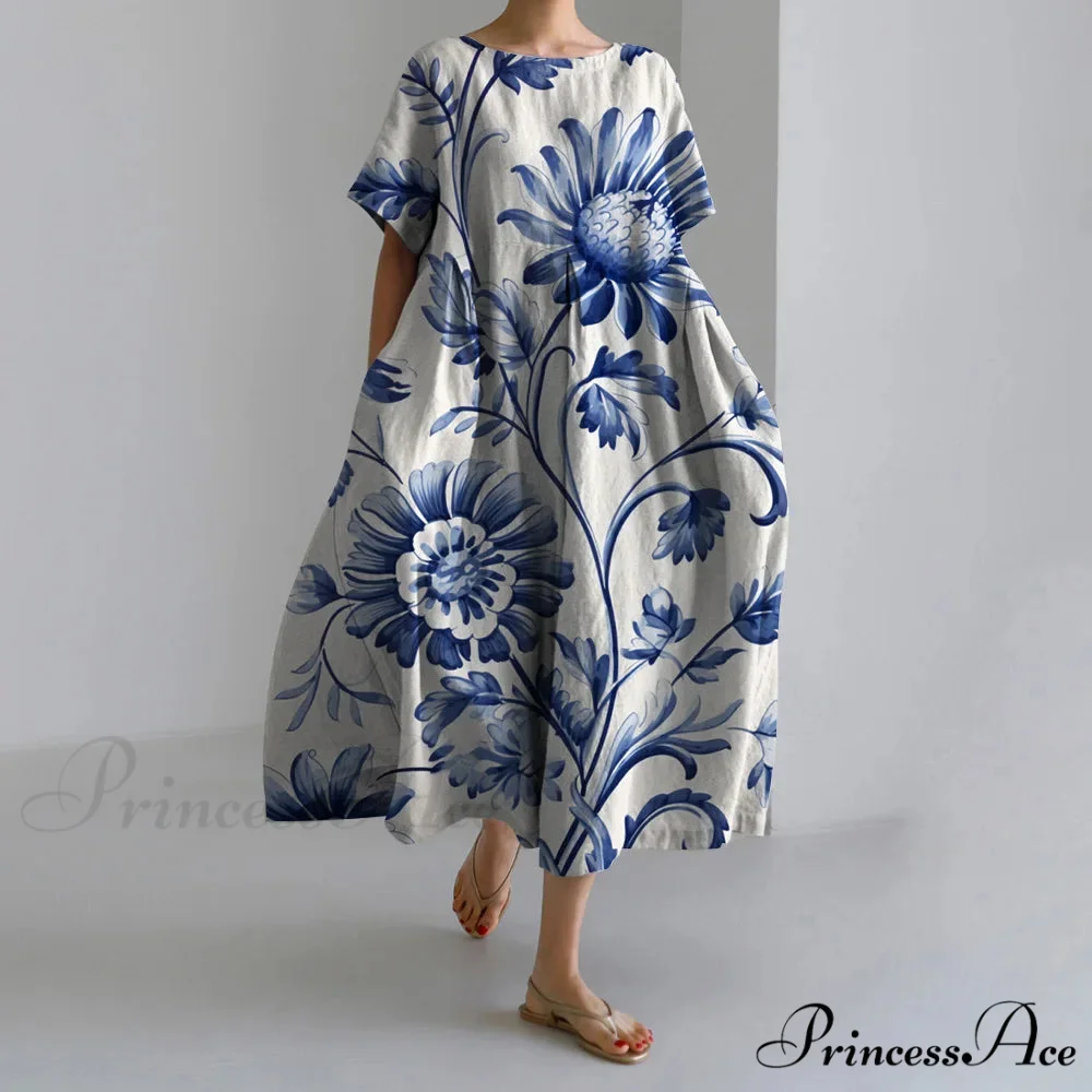 Beautiful 3D Flower Pattern Short Sleeve Midi Evening Dress - Image 6
