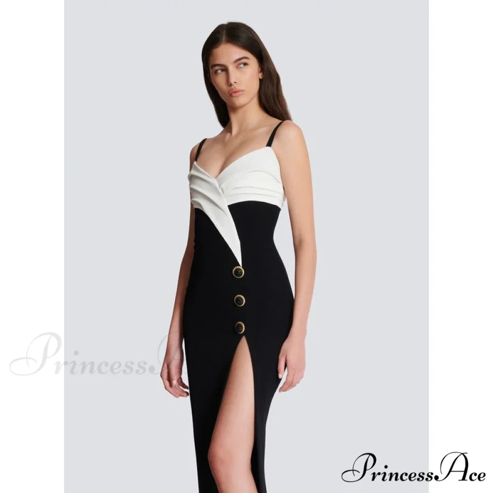 Black-and-White Cut Shiny Celebration Formal Gown - Image 2