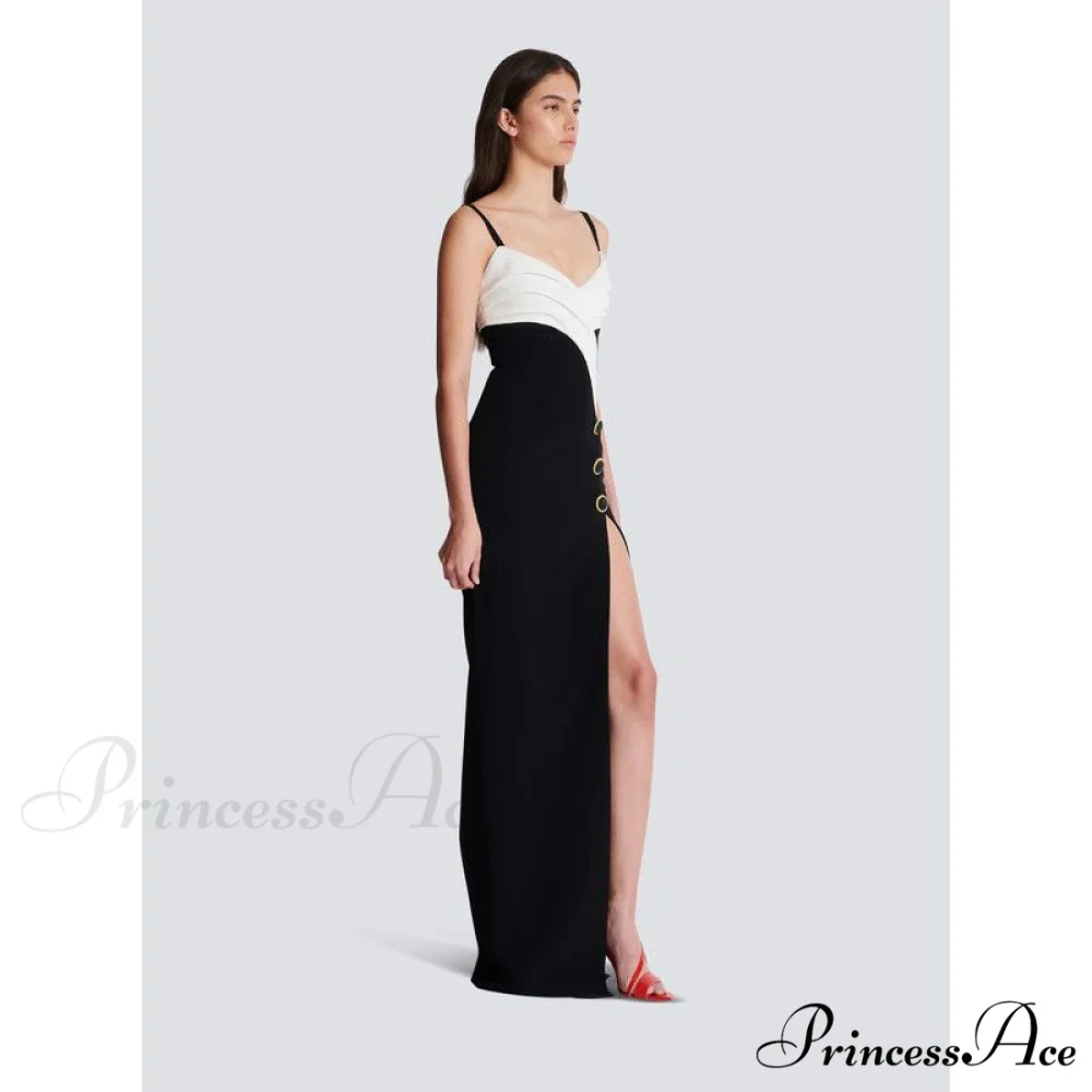 Black-and-White Cut Shiny Celebration Formal Gown - Image 3