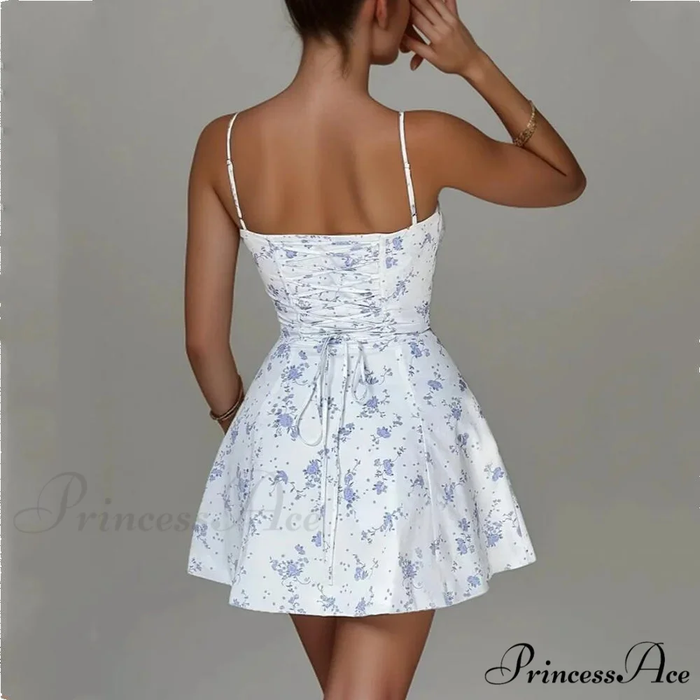 Blossom Gathered Bow Back Trim Waist Mini Dress - Image 2