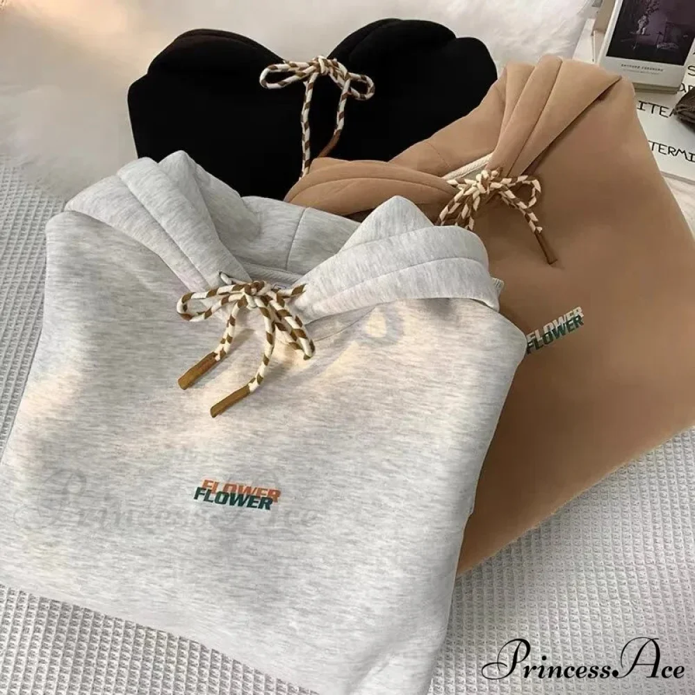 BLOSSOM Letter Print Y2K Fleece Hoodie - Image 3
