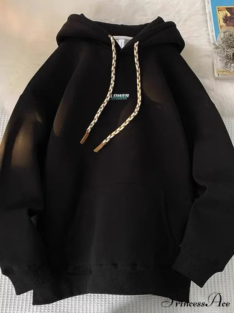 BLOSSOM Letter Print Y2K Fleece Hoodie - Image 7