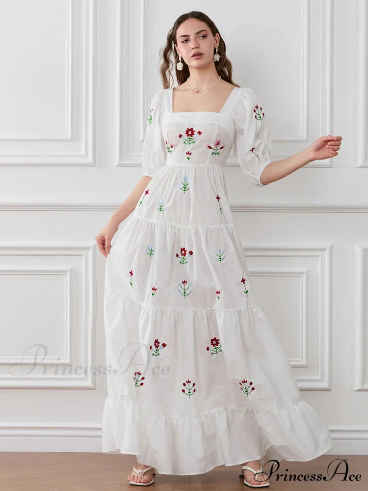 Blossom Stitched Draped A-Line Floral Dress - Image 3