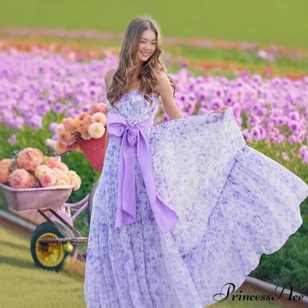 Blossoming Frilled V-Neck Tall Hem Prom Gown - Image 2
