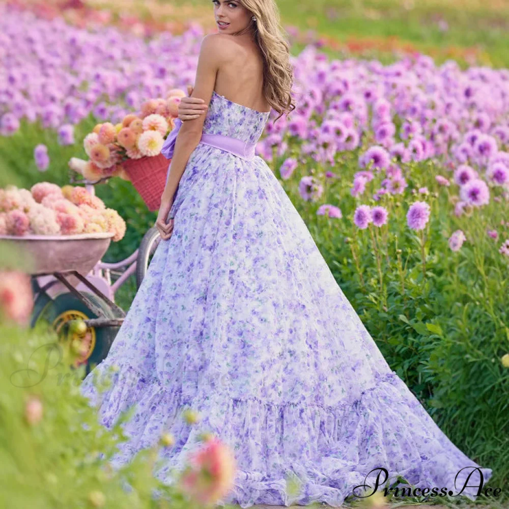 Blossoming Frilled V-Neck Tall Hem Prom Gown - Image 3