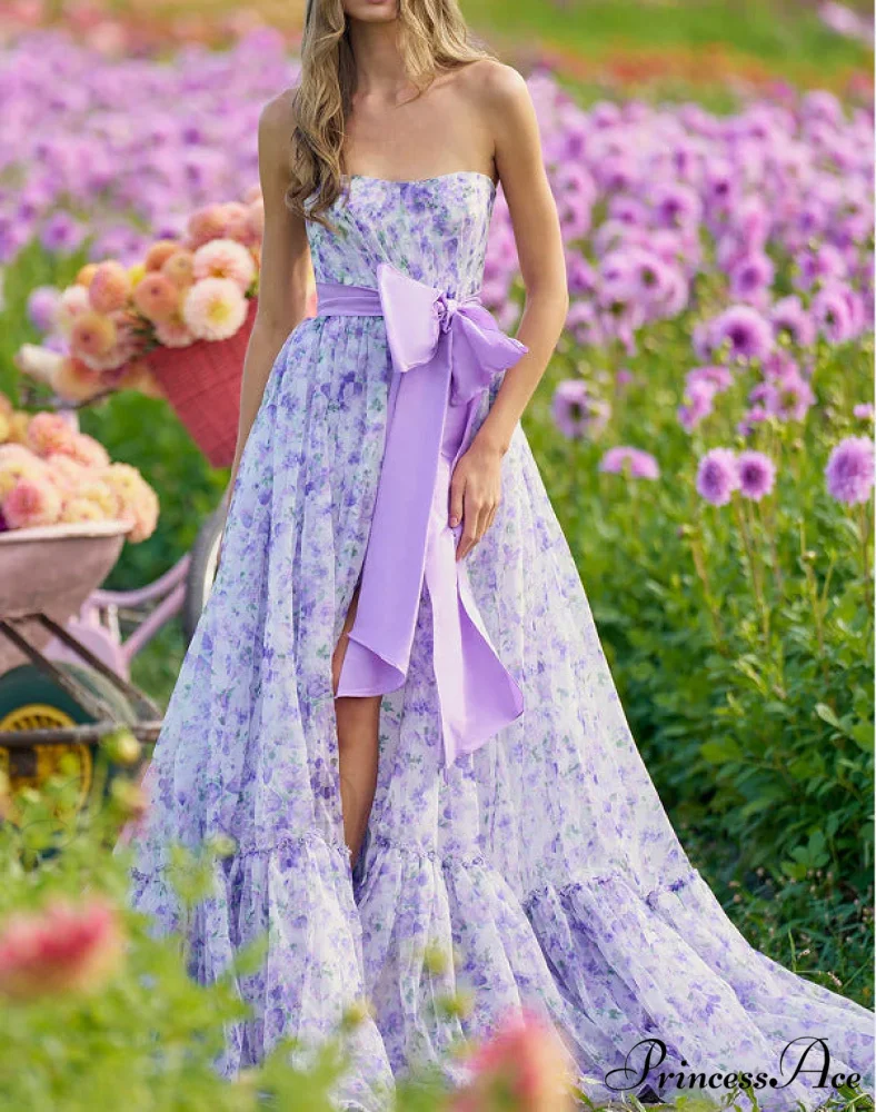 Blossoming Frilled V-Neck Tall Hem Prom Gown - Image 5