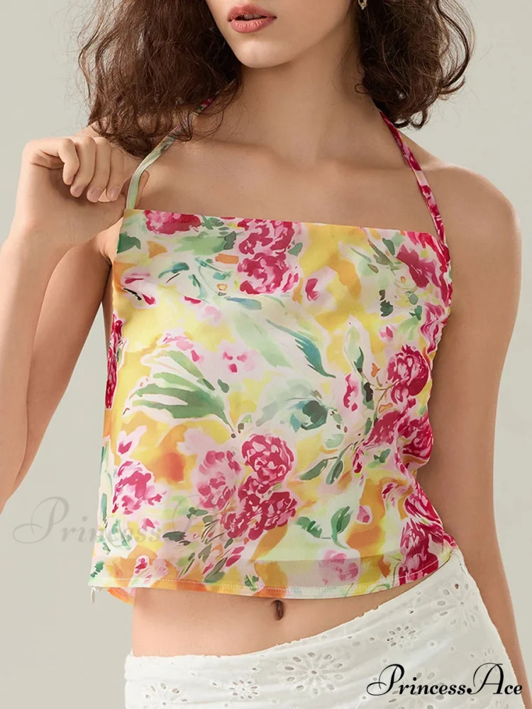 Blossoming Halter Open-Back Sleeveless Cropped Vest Camisole - Image 2