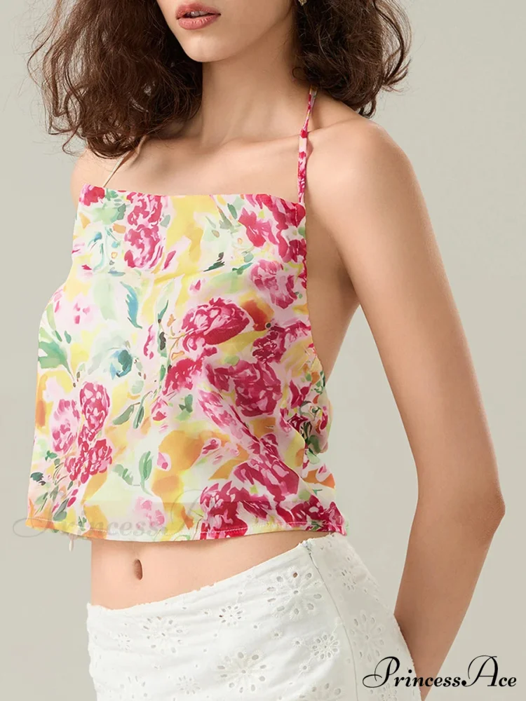 Blossoming Halter Open-Back Sleeveless Cropped Vest Camisole - Image 3