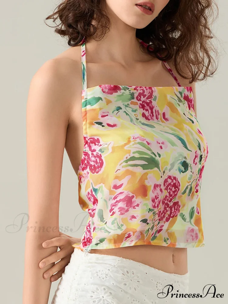 Blossoming Halter Open-Back Sleeveless Cropped Vest Camisole - Image 5