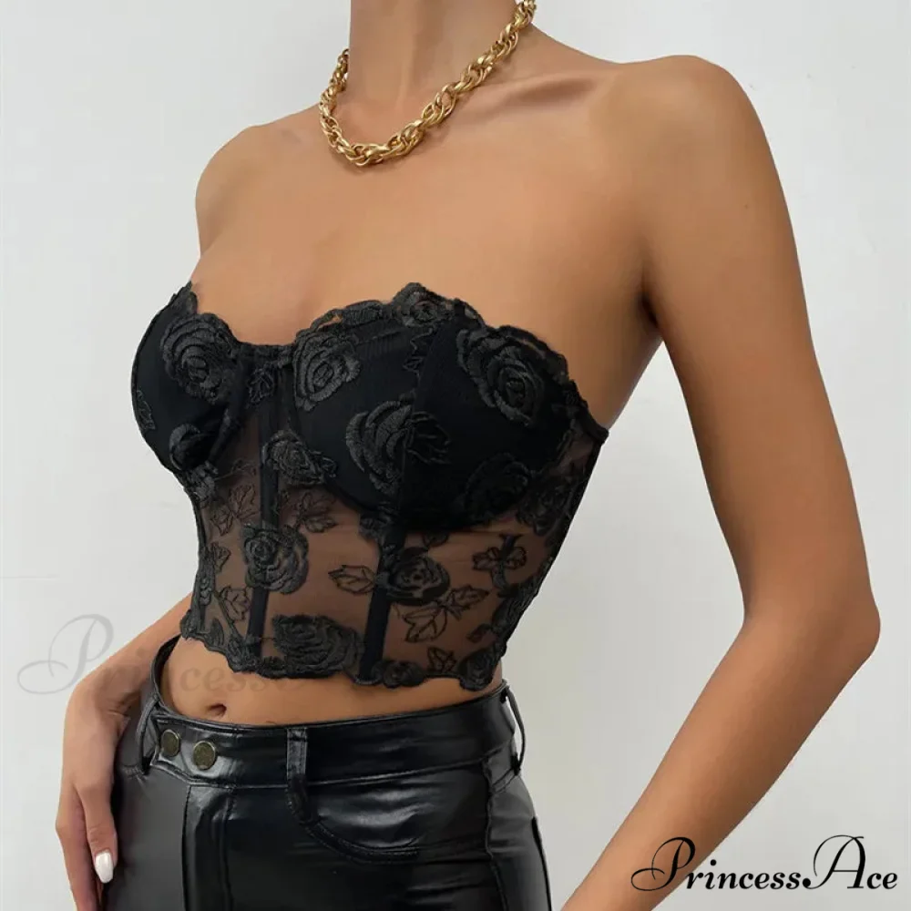 Blossoming Open-Back Bandeau Seductive Midriff Top - Image 2