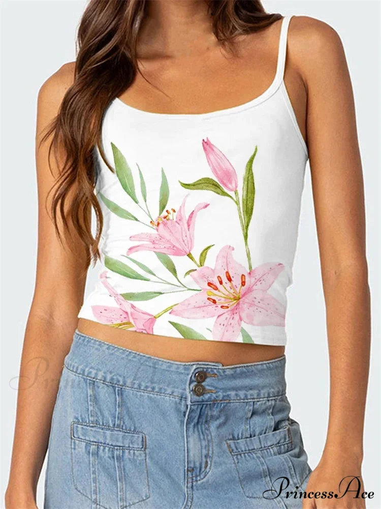 Blossoming Open-Back Thin Strap Vintage Crop Top - Image 2