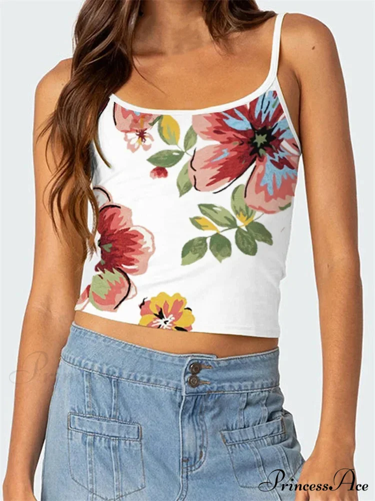 Blossoming Open-Back Thin Strap Vintage Crop Top - Image 3