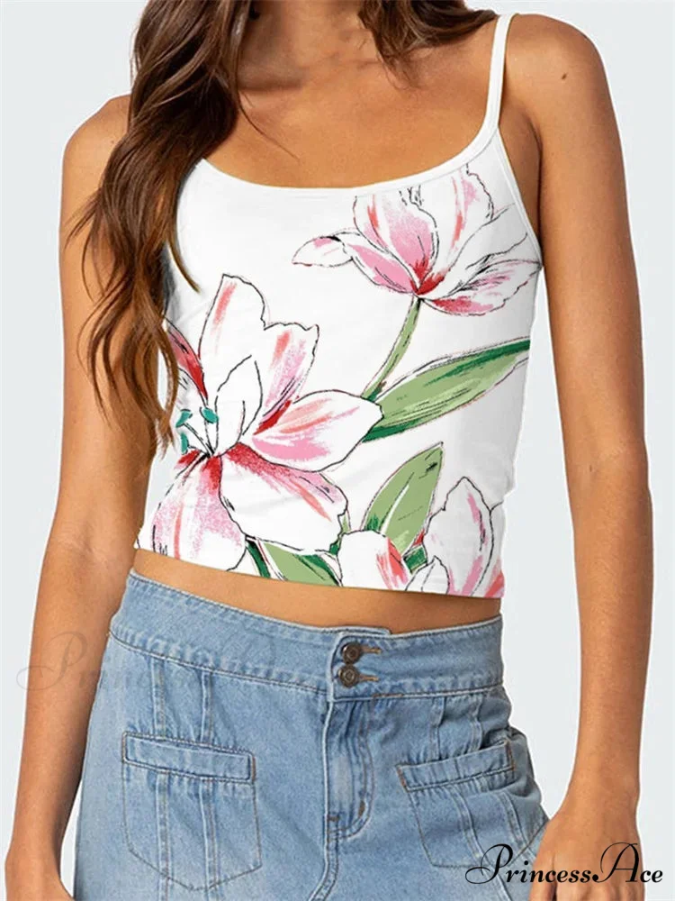 Blossoming Open-Back Thin Strap Vintage Crop Top - Image 4