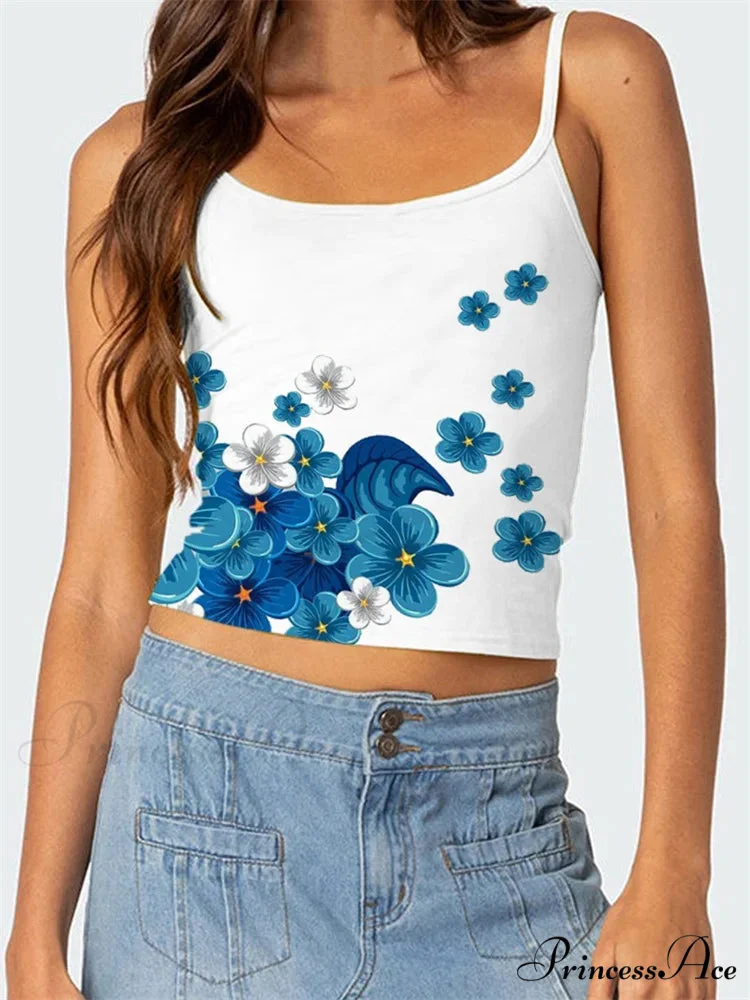 Blossoming Open-Back Thin Strap Vintage Crop Top - Image 5