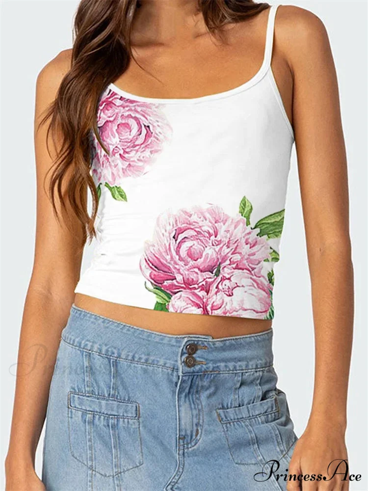 Blossoming Open-Back Thin Strap Vintage Crop Top - Image 7