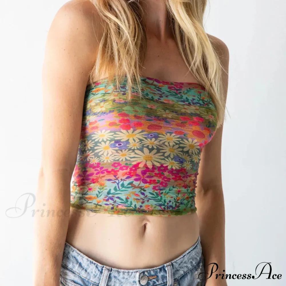 Blossoming Sleeveless Bandeau Crop Top - Image 2