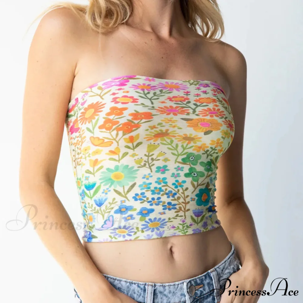 Blossoming Sleeveless Bandeau Crop Top - Image 3