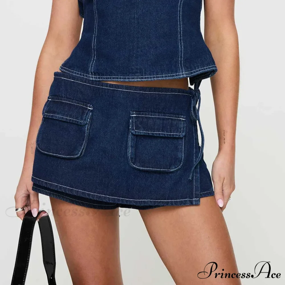 Blue Bow Tie Patchwork Skirt