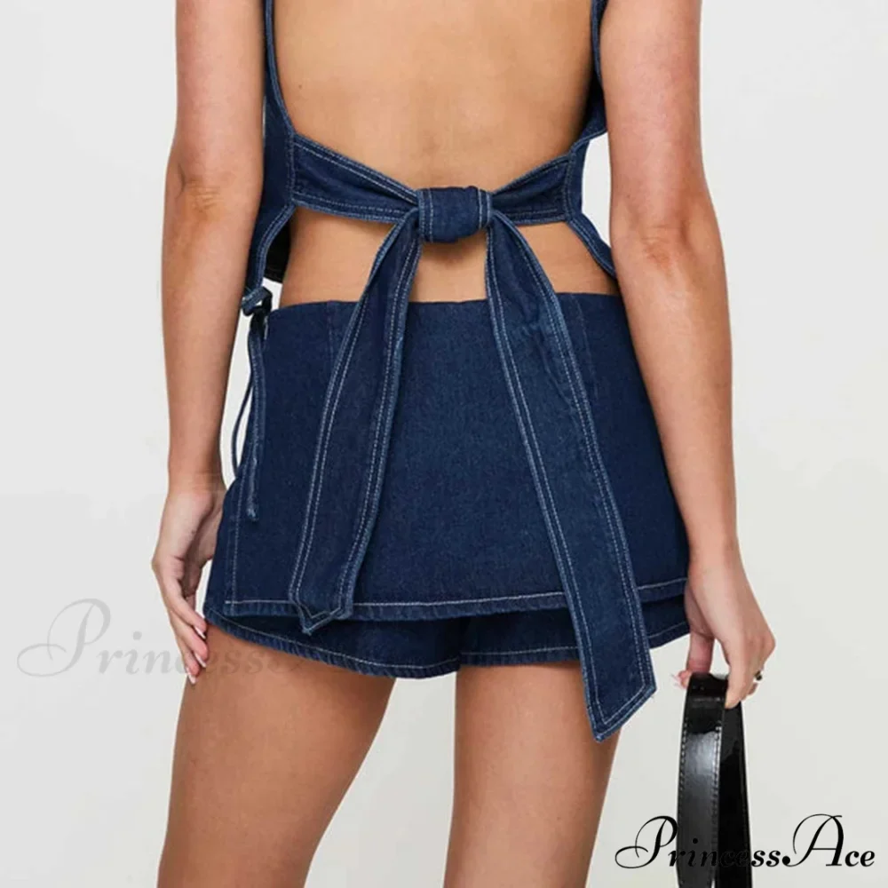 Blue Bow Tie Patchwork Skirt - Image 3