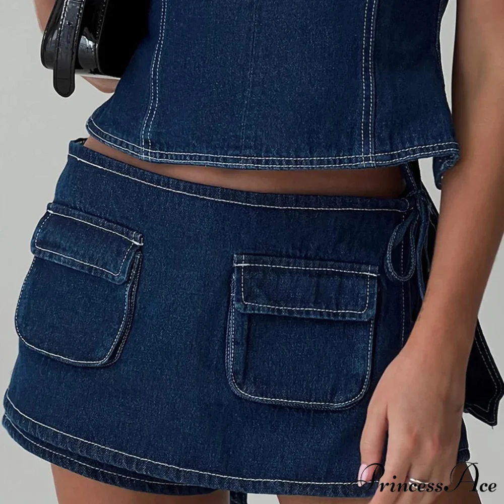 Blue Bow Tie Patchwork Skirt - Image 8