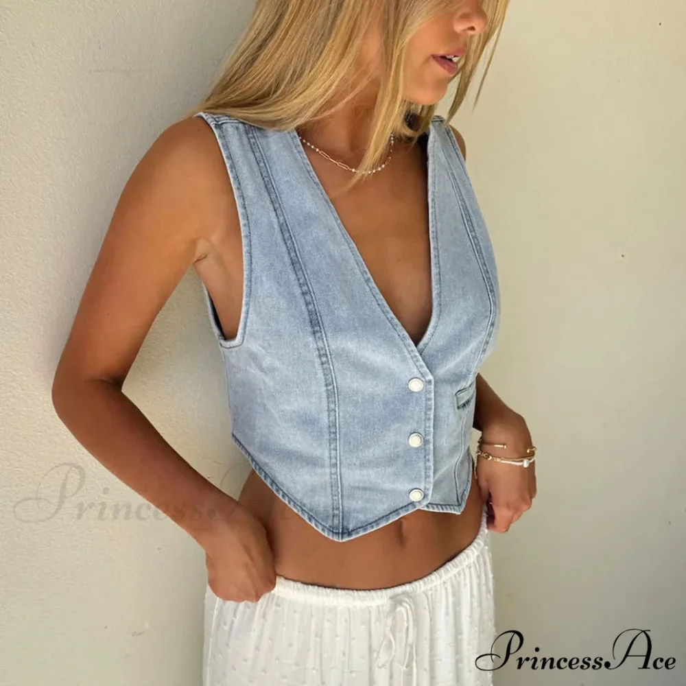 Blue Button Cowgirl Crop Top - Image 2