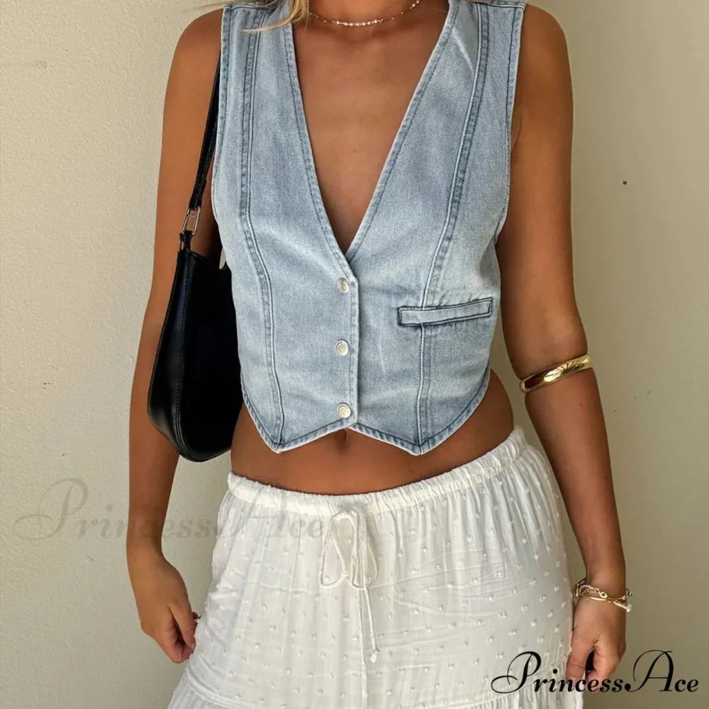 Blue Button Cowgirl Crop Top - Image 3