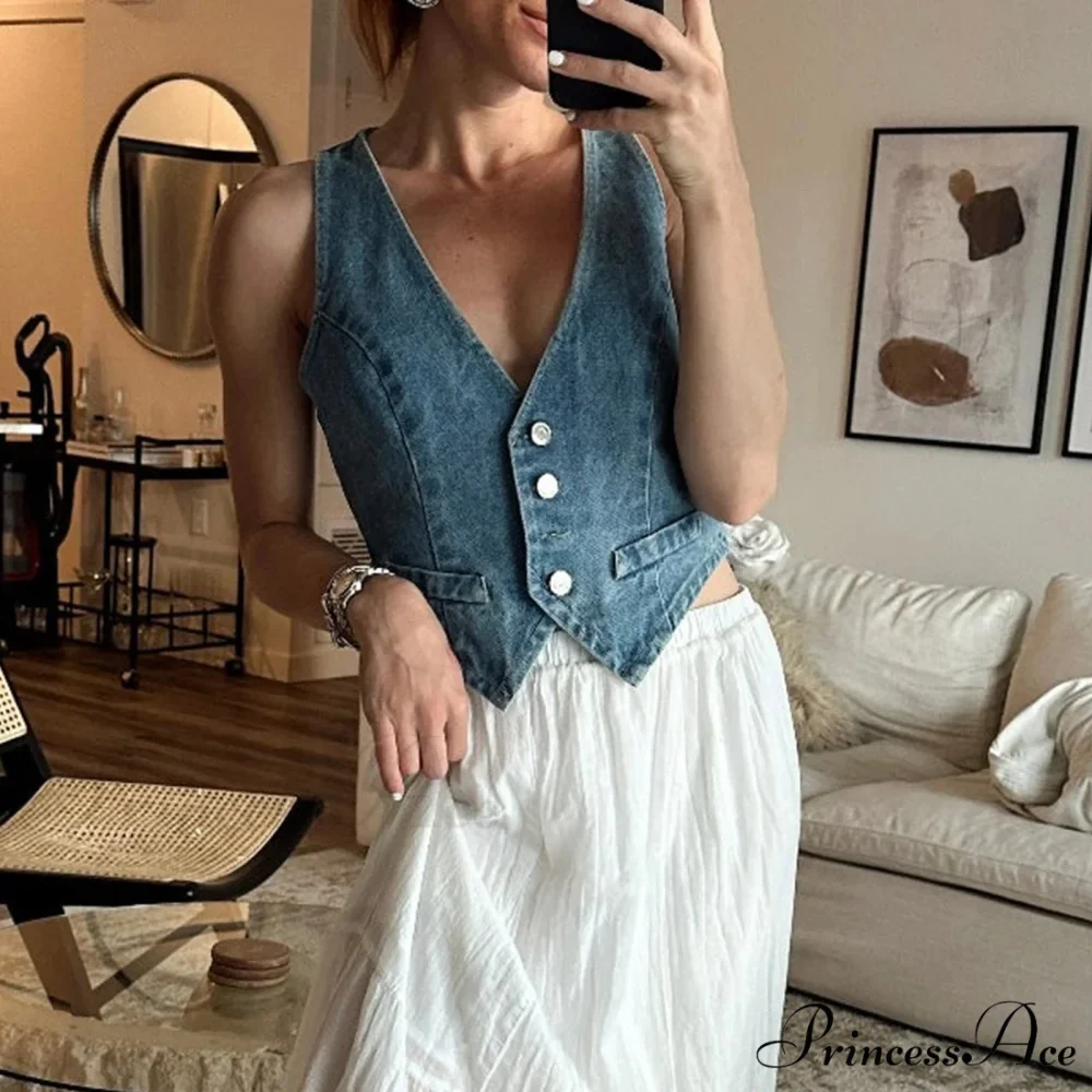 Blue Button Cowgirl Crop Top - Image 2