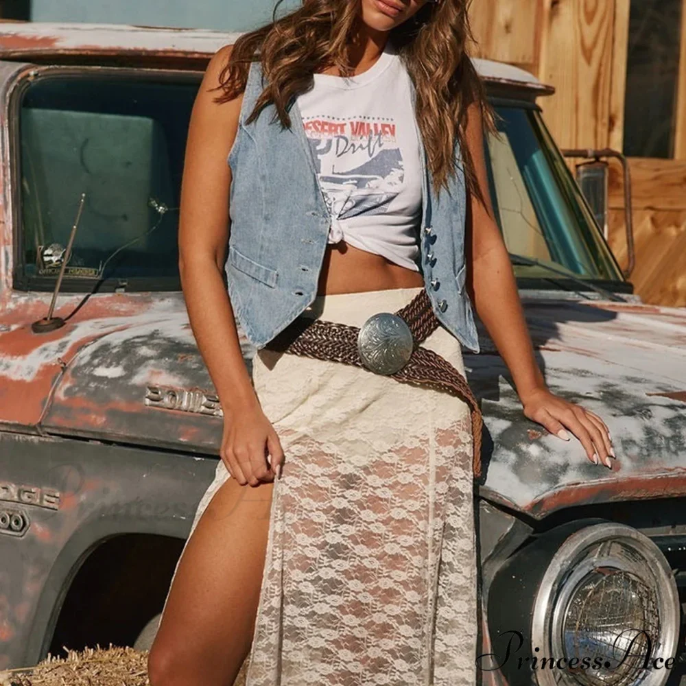 Blue Button Cowgirl Crop Top - Image 4
