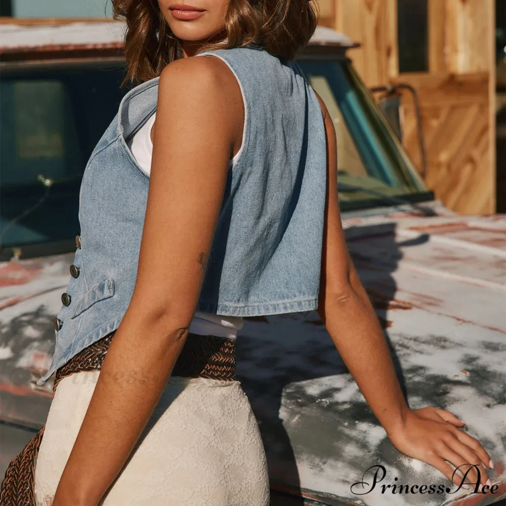 Blue Button Cowgirl Crop Top - Image 6