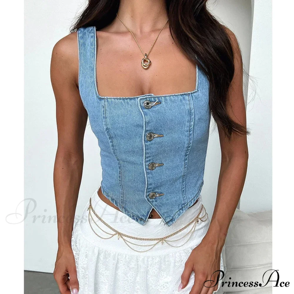 Blue Button Sail Crop Top - Image 3
