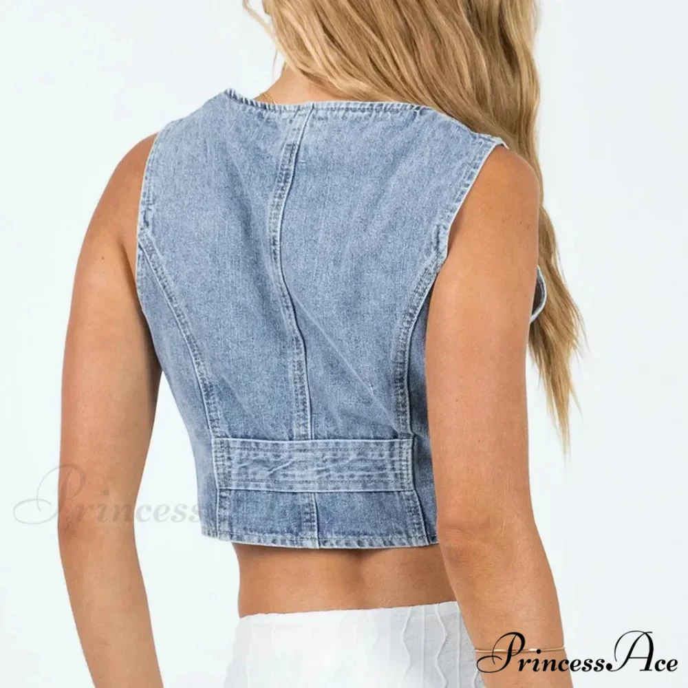 Blue Button Stylish Crop Top - Image 5