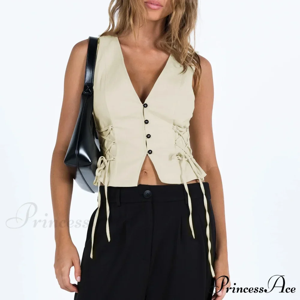 Blue Button V-Neck Cropped Top - Image 4