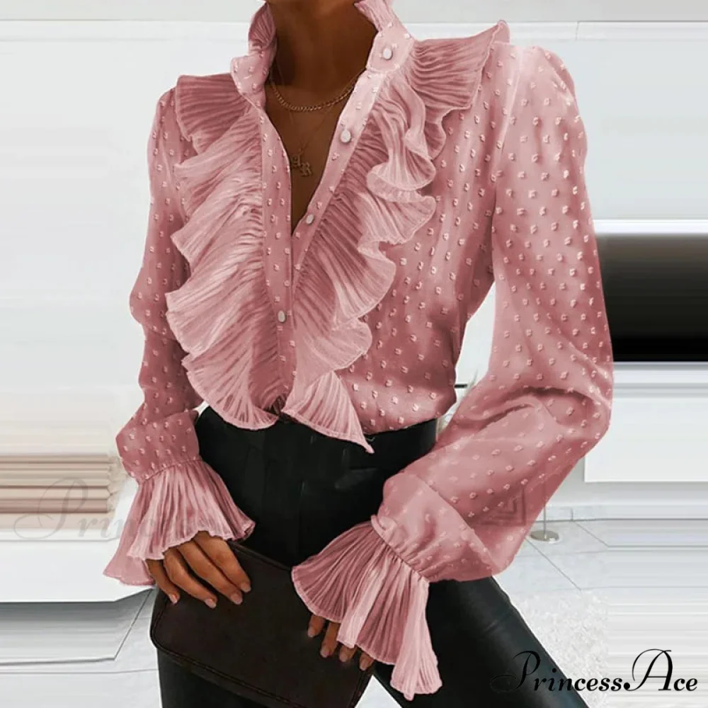 Blue Frilled Plunging Neckline Pleated Top - Image 2