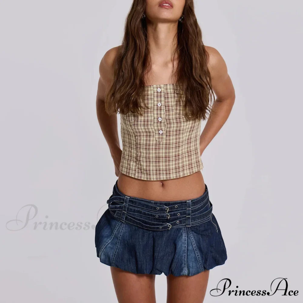 Blue Frilly Buckled Belted Skirt - Image 2