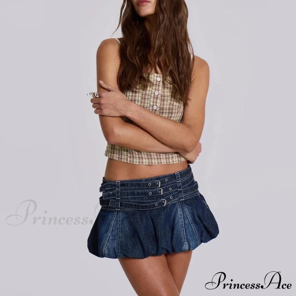Blue Frilly Buckled Belted Skirt - Image 3